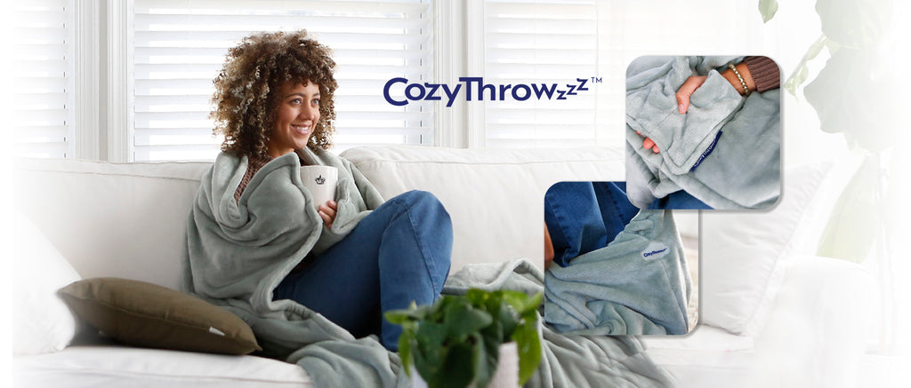 CozyThrowzzz the only blanket that has hand & feet pockets to warm your extremities. Warm and cozy from your fingers to your toes. Beneficial for those with Sensory Processing Disorder, Autism, anxiety and stress relief.